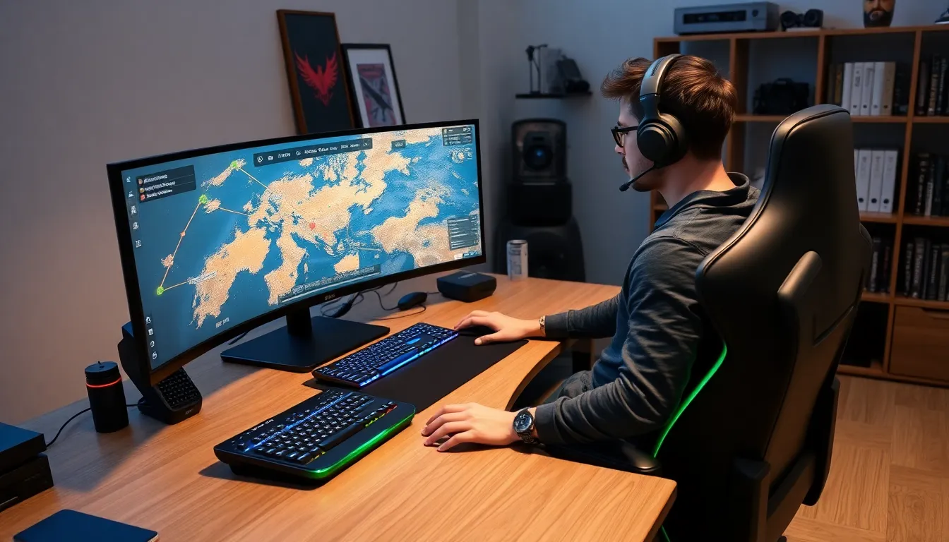 gamer analyzing PUBG strategies on a modern desktop setup.
